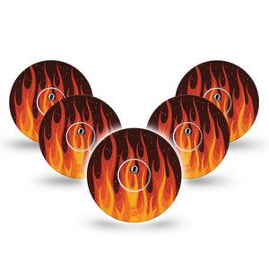ExpressionMed Roarin' Flame Freestyle Libre 3 and Libre 3 Plus Tape, 5-Pack Tape and 5-Pack Sticker Burning Flame Themed, Adhesive Tape Continuous Glucose Monitor Design