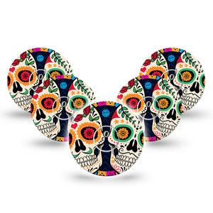 ExpressionMed Dia de los Muertos Freestyle Libre 3 and Libre 3 Plus Tape, 5-Pack Tape and 5-Pack Sticker Sugar Skull, Adhesive Tape Continuous Glucose Monitor Design