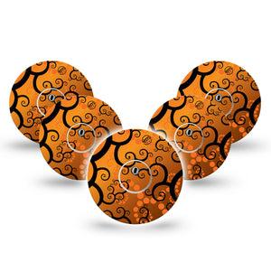 ExpressionMed Halloween Dreams Freestyle Libre 3 and Libre 3 Plus Tape, 5-Pack Tape and 5-Pack Sticker Spooky Spiral Dreams Inspired, Adhesive Tape Continuous Glucose Monitor Design