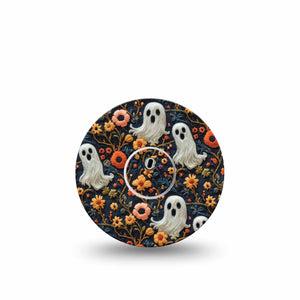 ExpressionMed Embroidered Ghost Freestyle Libre 3 and Libre 3 Plus Tape, Single Tape and Single Sticker Textile Ghosts Inspired, Adhesive Tape Continuous Glucose Monitor Design