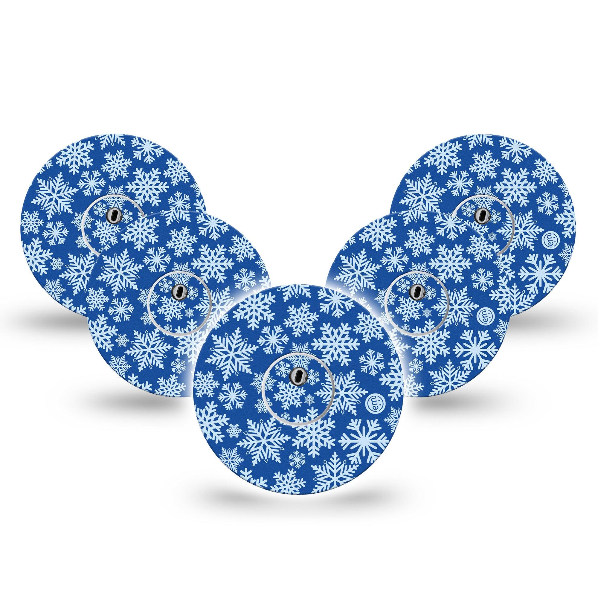 ExpressionMed Snowflake Freestyle Libre 3 and Libre 3 Plus Tape, 5-Pack Tape and 5-Pack Sticker Blue Themed Snowflakes, Adhesive Tape Continuous Glucose Monitor Design