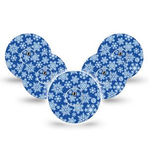 ExpressionMed Snowflake Freestyle Libre 3 and Libre 3 Plus Tape, 5-Pack Tape and 5-Pack Sticker Blue Themed Snowflakes, Adhesive Tape Continuous Glucose Monitor Design