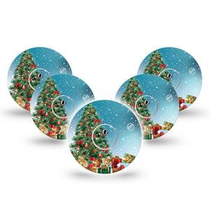 ExpressionMed Oh, Christmas Tree Freestyle Libre 3 and Libre 3 Plus Tape, 5-Pack Tape and 5-Pack Sticker Holiday Festivities Inspired, Adhesive Tape Continuous Glucose Monitor Design
