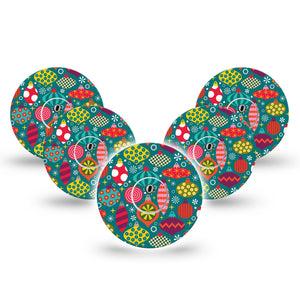 ExpressionMed Tree Sparkles Freestyle Libre 3 and Libre 3 Plus Tape, 5-Pack Tape and 5-Pack Sticker Holiday Ornaments Themed Adhesive Tape Continuous Glucose Monitor Design