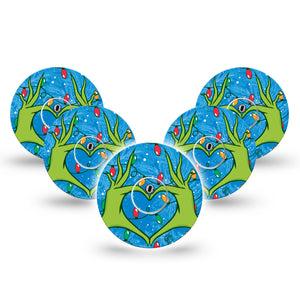 ExpressionMed Holiday Heart Hands Freestyle Libre 3 and Libre 3 Plus Tape, 5-Pack Tape and 5-Pack Sticker Hands in Snow, Adhesive Tape Continuous Glucose Monitor Design