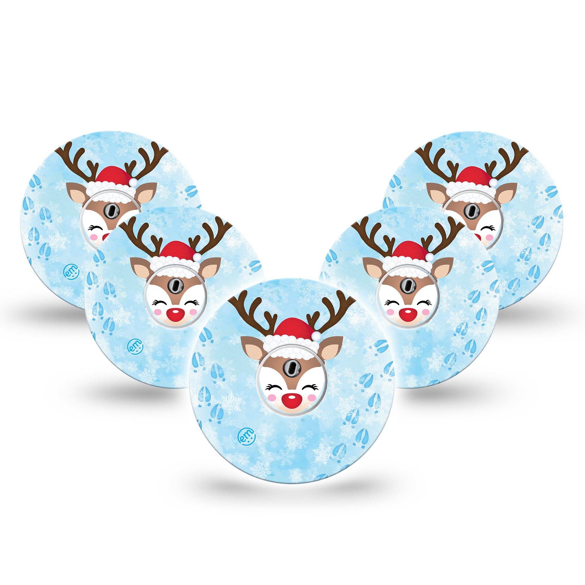 ExpressionMed Flurry the Reindeer Freestyle Libre 3 and Libre 3 Plus Tape, 5-Pack Tape and 5-Pack Sticker Hands in Snow,Christmas Reindeer, Adhesive Tape Continuous Glucose Monitor Design