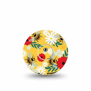 ExpressionMed Bees and Flowers Freestyle Libre 3 and Libre 3 Plus Tape Single Tape and Single Sticker Yellow Bumblebees and Flowers, Adhesive Tape Continuous Glucose Monitor Design