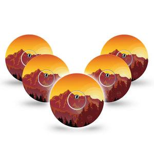 ExpressionMed Sunset Mountain Freestyle Libre 3 and Libre 3 Plus Tape, 5-Pack Tape and 5-Pack Sticker Orange Sunset over Mountains, Adhesive Tape Continuous Glucose Monitor Design