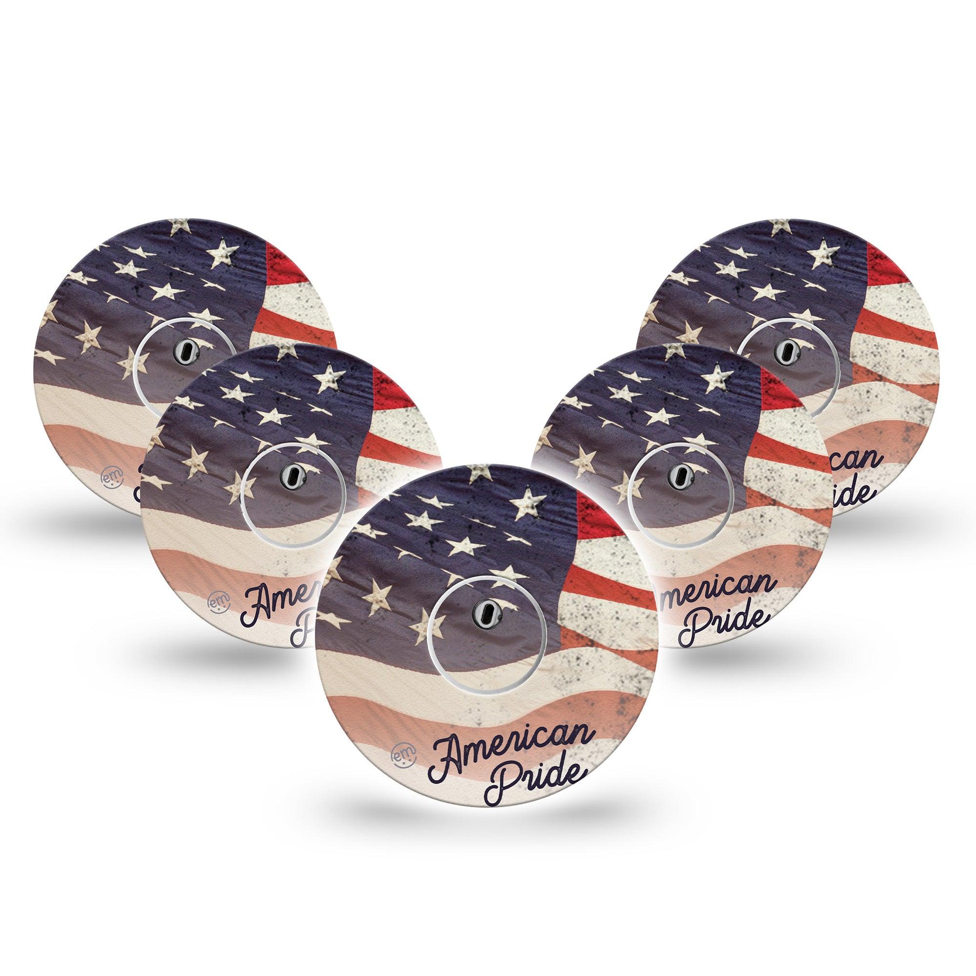 ExpressionMed American Pride Freestyle Libre 3 and Libre 3 Plus Tape, 5-Pack Tape and 5-Pack Sticker Country Flag Themed, Adhesive Tape Continuous Glucose Monitor Design