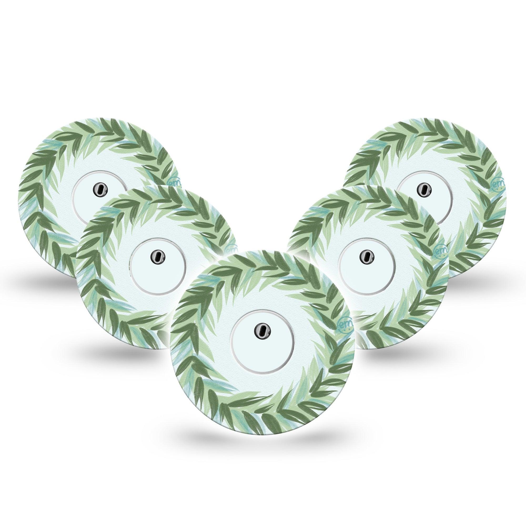 ExpressionMed Mint Freestyle Libre 3 and Libre 3 Plus Tape, 5-Pack Tape and 5-Pack Sticker Leaf Crown Inspired, Adhesive Tape Continuous Glucose Monitor Design