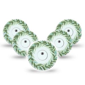 ExpressionMed Mint Freestyle Libre 3 and Libre 3 Plus Tape, 5-Pack Tape and 5-Pack Sticker Leaf Crown Inspired, Adhesive Tape Continuous Glucose Monitor Design