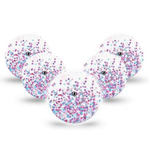 ExpressionMed Confetti Freestyle Libre 3 and Libre 3 Plus Tape, 5-Pack Tape and 5-Pack Sticker Blue And Pink Shades Inspired, Adhesive Tape Continuous Glucose Monitor Design