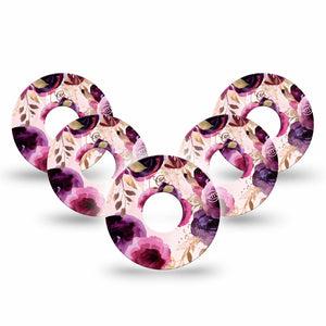 ExpressionMed Purple Bouquet Libre 3 Tape, 5-Pack, Moody Florals Themed, CGM Patch Design