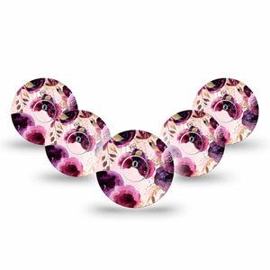 ExpressionMed Purple Bouquet Freestyle Libre 3 and Libre 3 Plus Tape 5-Pack Tape and 5-Pack Sticker Lush Flowers, Adhesive Tape Continuous Glucose Monitor Design