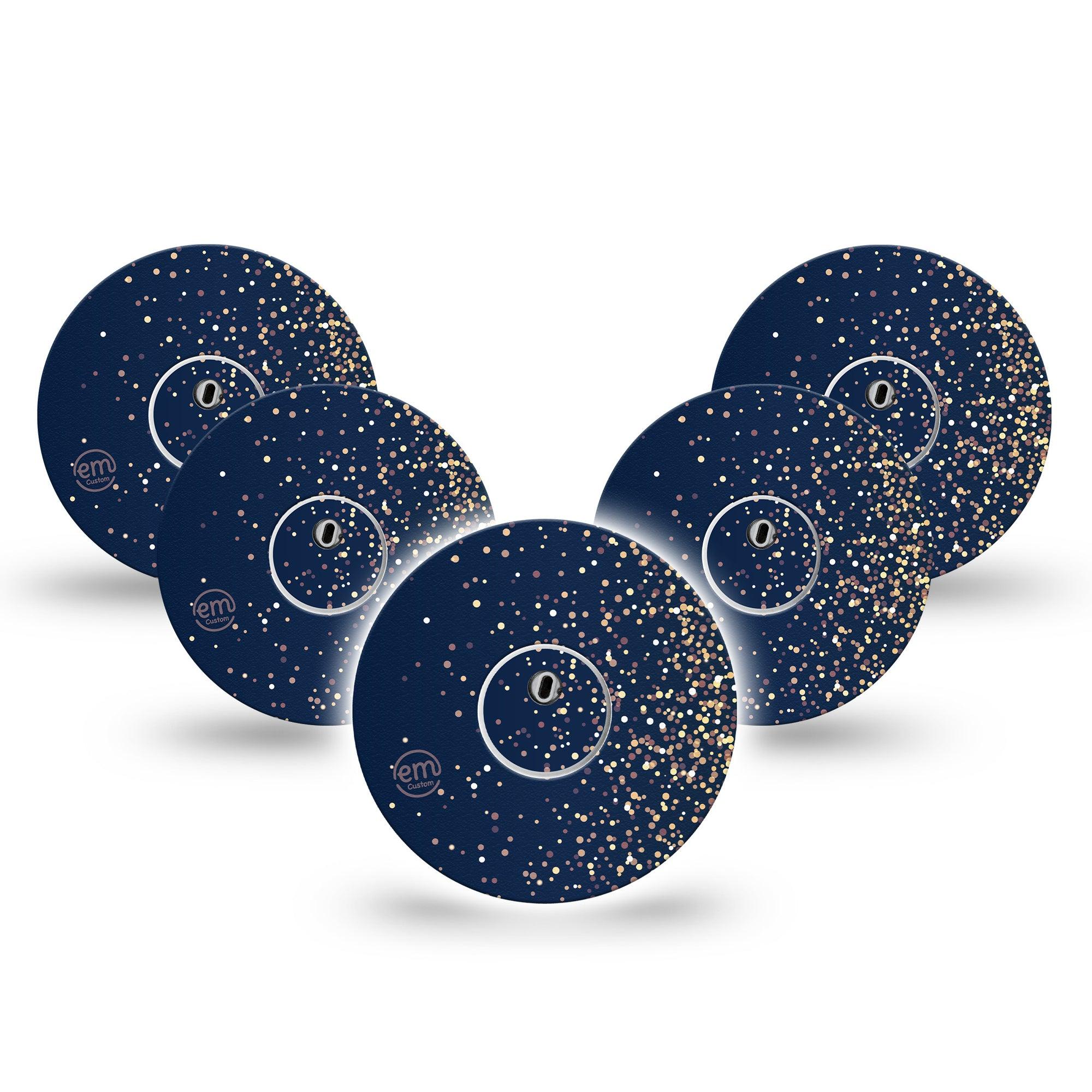 ExpressionMed Gold Sparkles Freestyle Libre 3 and Libre 3 Plus Tape, 5-Pack Tape and 5-Pack Sticker Falling Gold Glitters Themed, Adhesive Tape Continuous Glucose Monitor Design