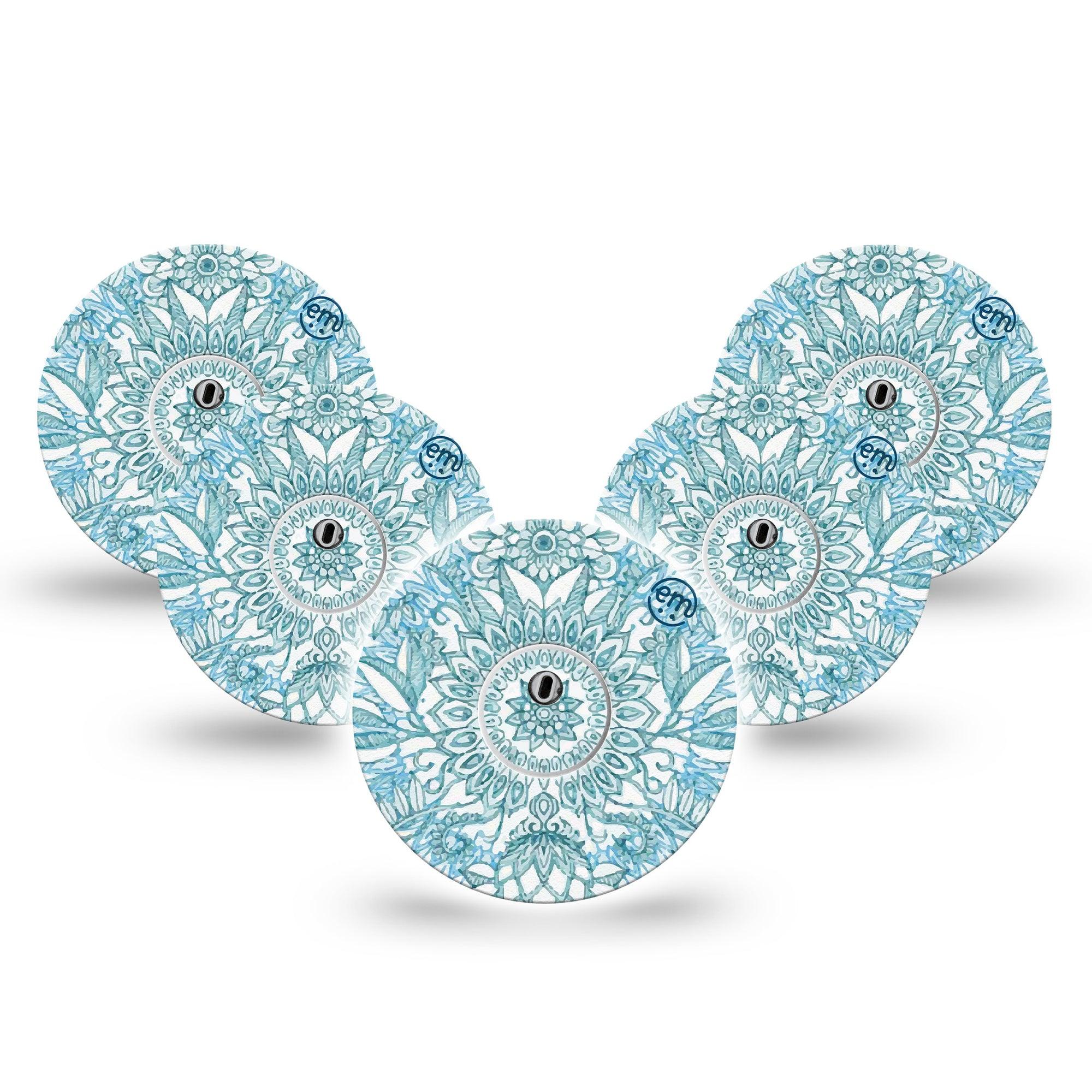 ExpressionMed Aqua Floral Freestyle Libre 3 and Libre 3 Plus Tape, 5-Pack Tape and 5-Pack Sticker Floral Lining Inspired, Adhesive Tape Continuous Glucose Monitor Design