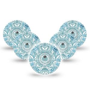 ExpressionMed Aqua Floral Freestyle Libre 3 and Libre 3 Plus Tape, 5-Pack Tape and 5-Pack Sticker Floral Lining Inspired, Adhesive Tape Continuous Glucose Monitor Design