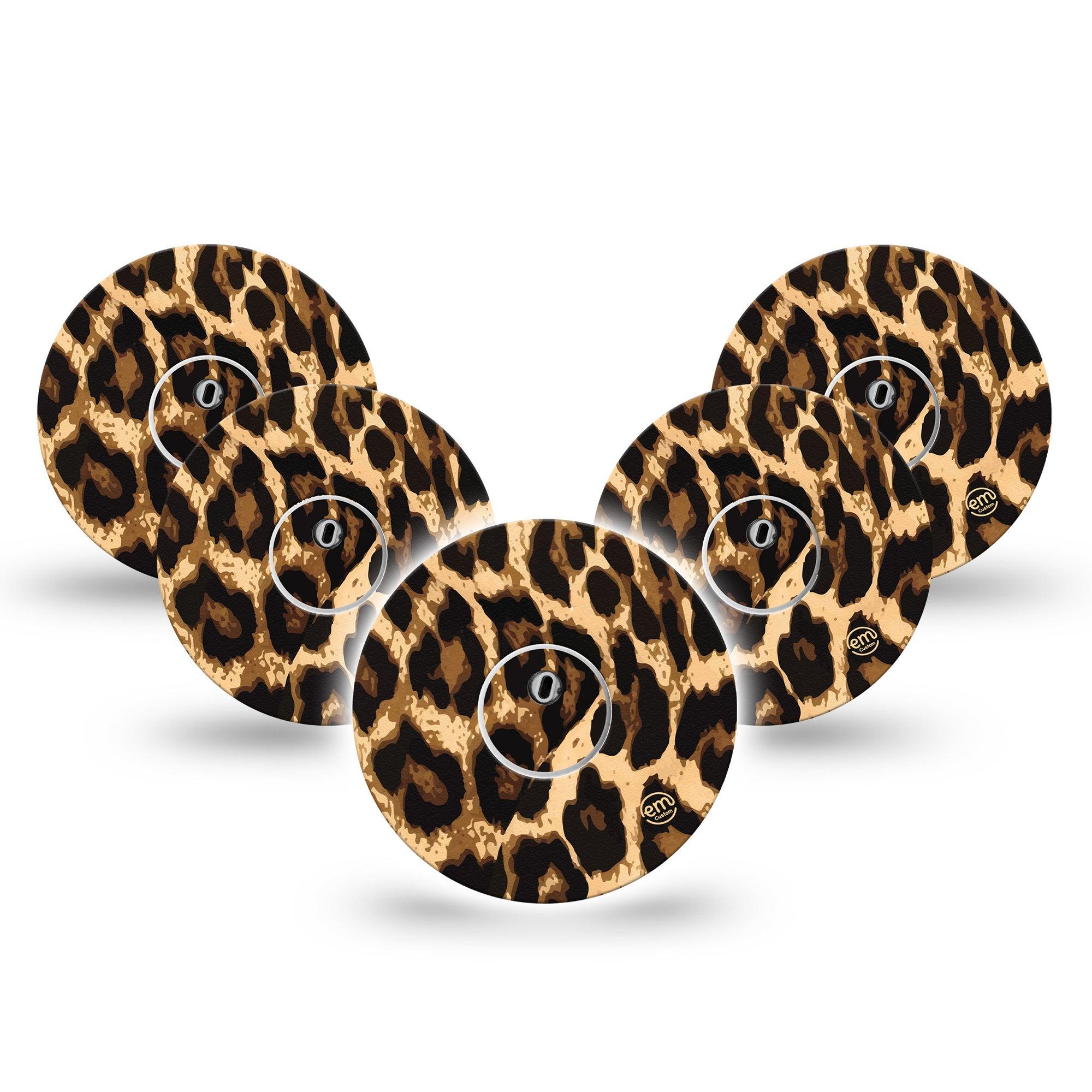 ExpressionMed Leopard Print Freestyle Libre 3 and Libre 3 Plus Tape, 5-Pack Tape and 5-Pack Sticker Animal Print Inspired, Adhesive Tape Continuous Glucose Monitor Design