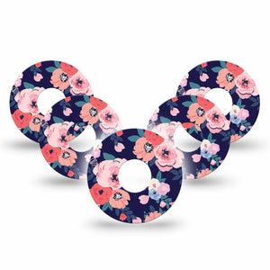 ExpressionMed Painted Flower Variety Libre 3 Tape, 5-Pack, Gloomy Florals Inspired, CGM Patch Design
