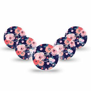 ExpressionMed Painted Flower Variety Freestyle Libre 3 and Libre 3 Plus Tape 5-Pack Tape and 5-Pack Sticker Vibrant Flowers, Adhesive Tape Continuous Glucose Monitor Design