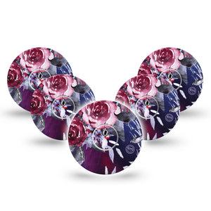 ExpressionMed Dark Rose Freestyle Libre 3 and Libre 3 Plus Tape, 5-Pack Tape and 5-Pack Sticker Floral Painting Inspired, Adhesive Tape Continuous Glucose Monitor Design