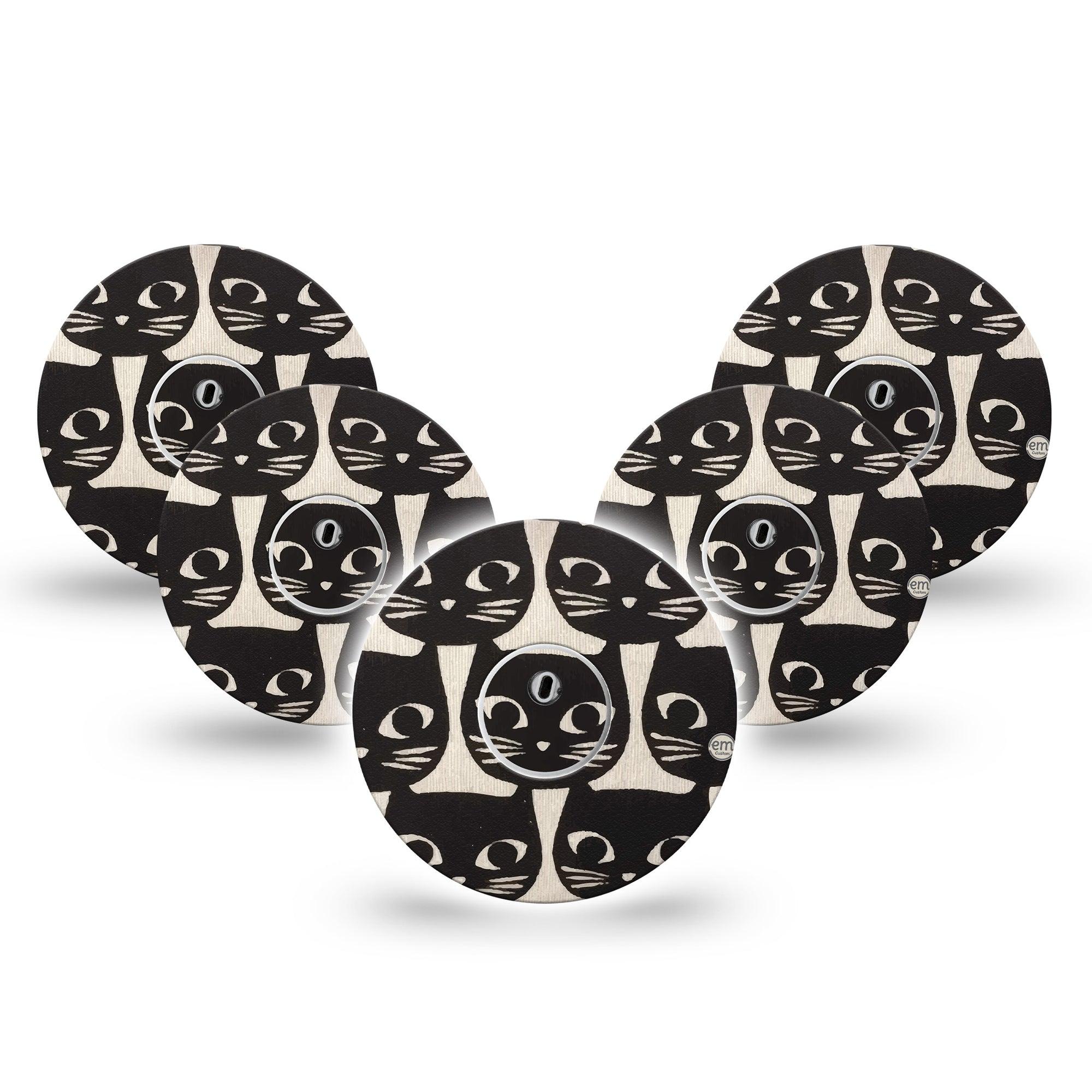 ExpressionMed Black Cats Freestyle Libre 3 and Libre 3 Plus Tape, 5-Pack Tape and 5-Pack Sticker Cat Faces Inspired, Adhesive Tape Continuous Glucose Monitor Design