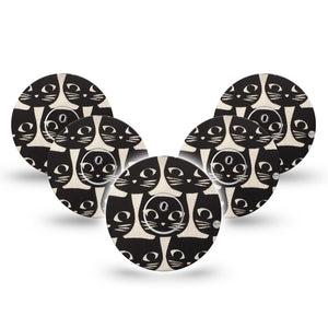 ExpressionMed Black Cats Freestyle Libre 3 and Libre 3 Plus Tape, 5-Pack Tape and 5-Pack Sticker Cat Faces Inspired, Adhesive Tape Continuous Glucose Monitor Design