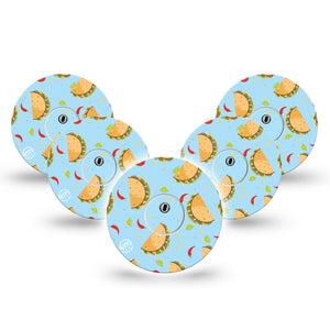 ExpressionMed Spicy Tacos Freestyle Libre 3 and Libre 3 Plus Tape, 5-Pack Tape and 5-Pack Sticker aco and Hot Jalapenos Print, Adhesive Tape Continuous Glucose Monitor Design