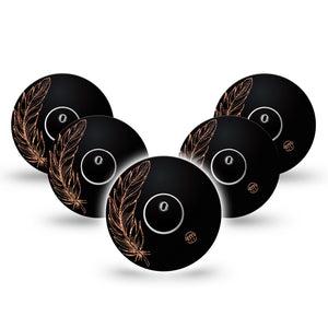 ExpressionMed Black Marble Freestyle Libre 3 and Libre 3 Plus Tape, 5-Pack Tape and 5-Pack Sticker Detailed Feather Outline Themed, Adhesive Tape Continuous Glucose Monitor Design