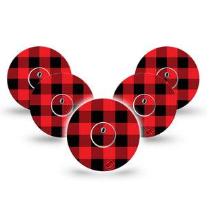 ExpressionMed Lumberjack Freestyle Libre 3 and Libre 3 Plus Tape, 5-Pack Tape and 5-Pack Sticker, Red and Black Plaid Themed, Adhesive Tape Continuous Glucose Monitor Design