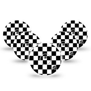 ExpressionMed Checkered Freestyle Libre 3 and Libre 3 Plus Tape, 5-Pack Tape and 5-Pack Sticker Classic Black White Checker Pattern, Adhesive Tape Continuous Glucose Monitor Design