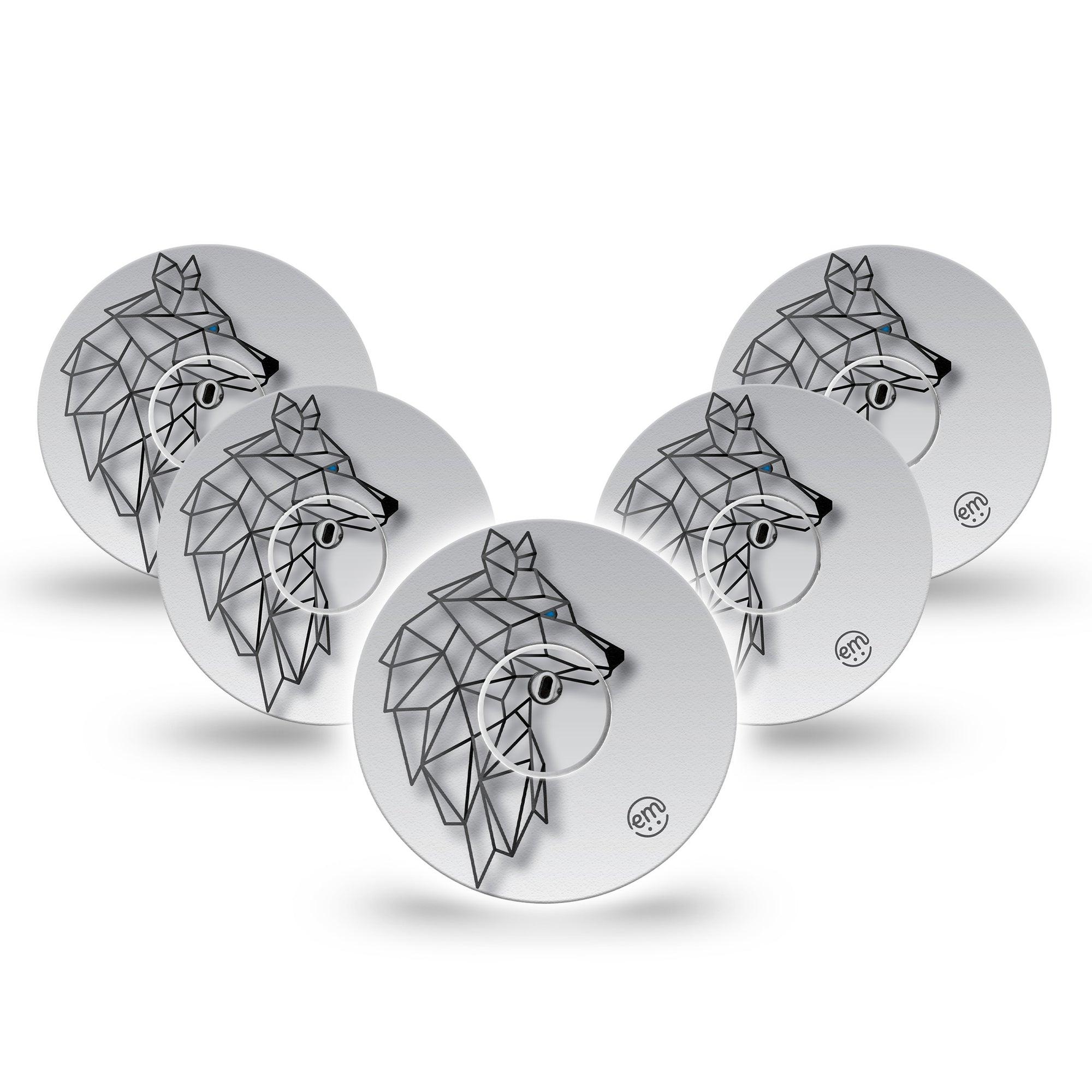 ExpressionMed Iron Wolf Freestyle Libre 3 and Libre 3 Plus Tape, 5-Pack Tape and 5-Pack Sticker Blue Eyed Linear Wolf Inspired, Adhesive Tape Continuous Glucose Monitor Design