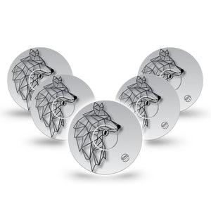 ExpressionMed Iron Wolf Freestyle Libre 3 and Libre 3 Plus Tape, 5-Pack Tape and 5-Pack Sticker Blue Eyed Linear Wolf Inspired, Adhesive Tape Continuous Glucose Monitor Design