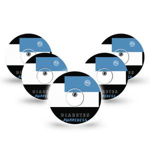 ExpressionMed Diabetes Awareness Freestyle Libre 3 and Libre 3 Plus Tape, 5-Pack Tape and 5-Pack Sticker White Black & Blue Themed, Adhesive Tape Continuous Glucose Monitor Design