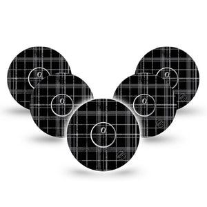 ExpressionMed Grunge Plaid Freestyle Libre 3 and Libre 3 Plus Tape, 5-Pack Tape and 5-Pack Sticker Black & White Plaid Themed, Adhesive Tape Continuous Glucose Monitor Design