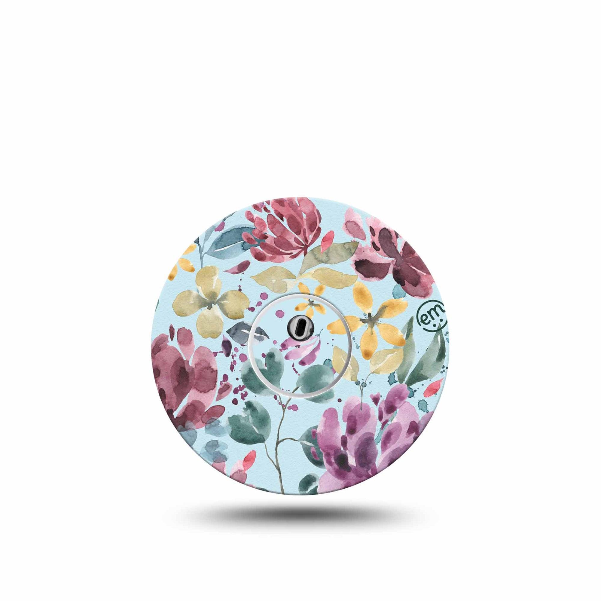 ExpressionMed Botanical Blooms Freestyle Libre 3 and Libre 3 Plus Tape, Single Tape and Single Sticker Watercolor Purple Floral Adhesive Tape Continuous Glucose Monitor Design