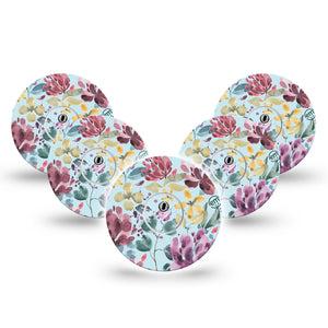 ExpressionMed Botanical Blooms Freestyle Libre 3 and Libre 3 Plus Tape, 5-Pack Tape and 5-Pack Sticker Watercolor Purple Floral Adhesive Tape Continuous Glucose Monitor Design
