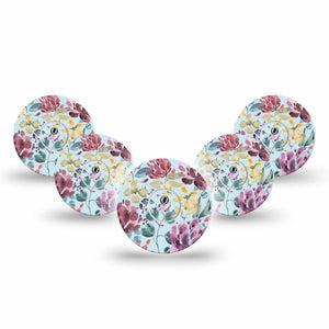 ExpressionMed Botanical Blooms Freestyle Libre 3 and Libre 3 Plus Tape, 5-Pack Tape and 5-Pack Sticker Watercolor Purple Floral Adhesive Tape Continuous Glucose Monitor Design