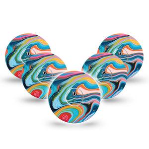 ExpressionMed Color Melting Swirl Freestyle Libre 3 and Libre 3 Plus Tape, 5-Pack Tape and 5-Pack Sticker Colorful Swirl Adhesive Tape Continuous Glucose Monitor Design