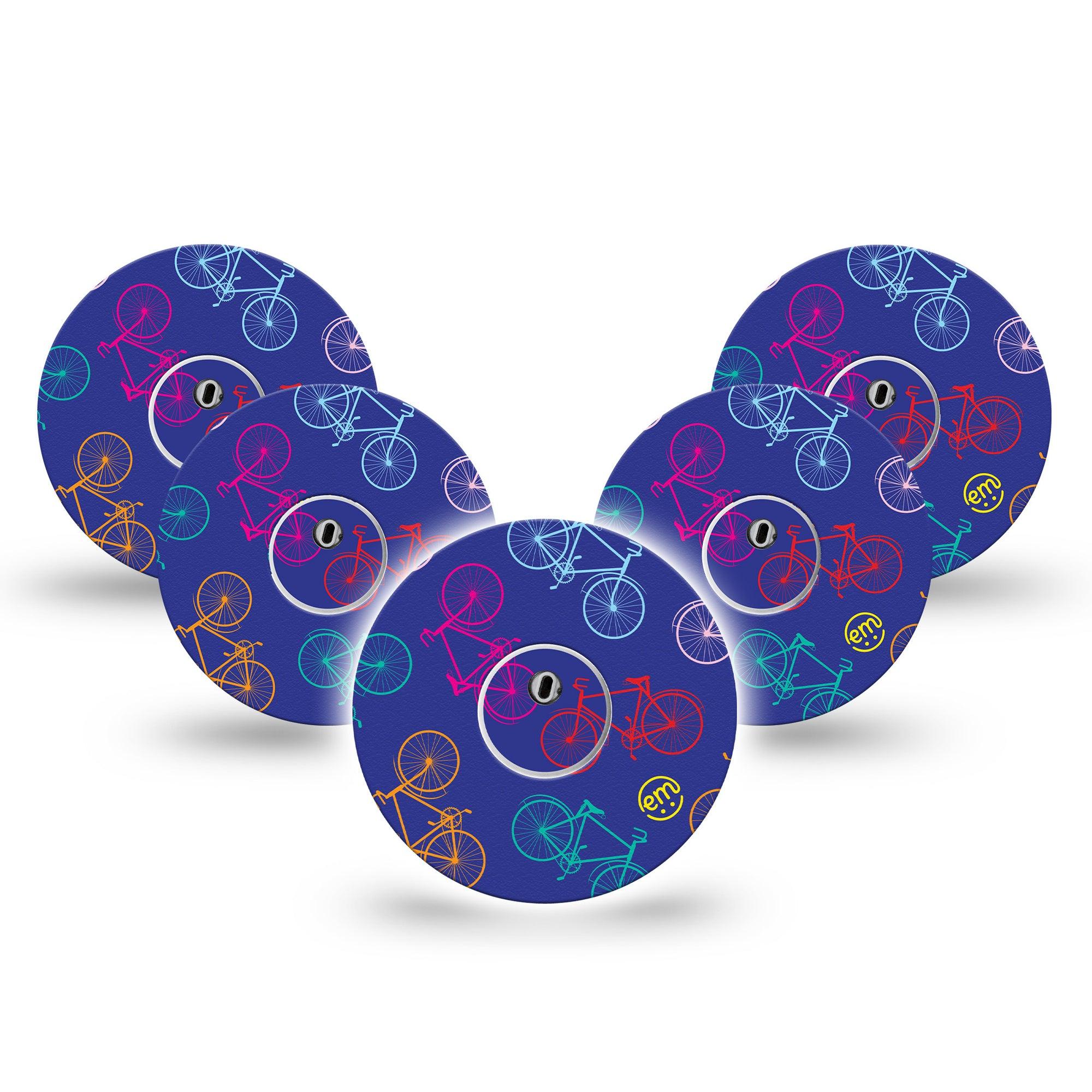 ExpressionMed Neon Bicycles Freestyle Libre 3 and Libre 3 Plus Tape, 5-Pack Tape and 5-Pack Sticker Colored Bikes Inspired, Adhesive Tape Continuous Glucose Monitor Design