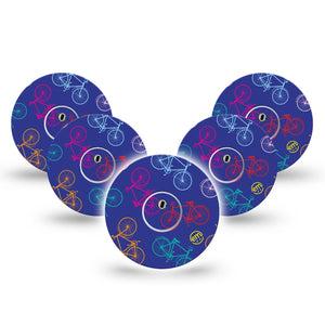 ExpressionMed Neon Bicycles Freestyle Libre 3 and Libre 3 Plus Tape, 5-Pack Tape and 5-Pack Sticker Colored Bikes Inspired, Adhesive Tape Continuous Glucose Monitor Design