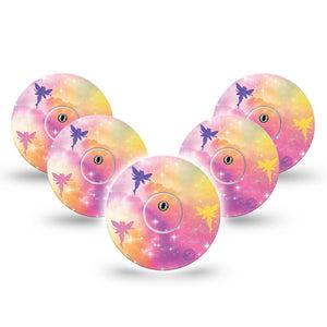 ExpressionMed Fairy Dust Freestyle Libre 3 and Libre 3 Plus Tape, 5-Pack Tape and 5-Pack Sticker Twinkling Fairies Themed, Adhesive Tape Continuous Glucose Monitor Design