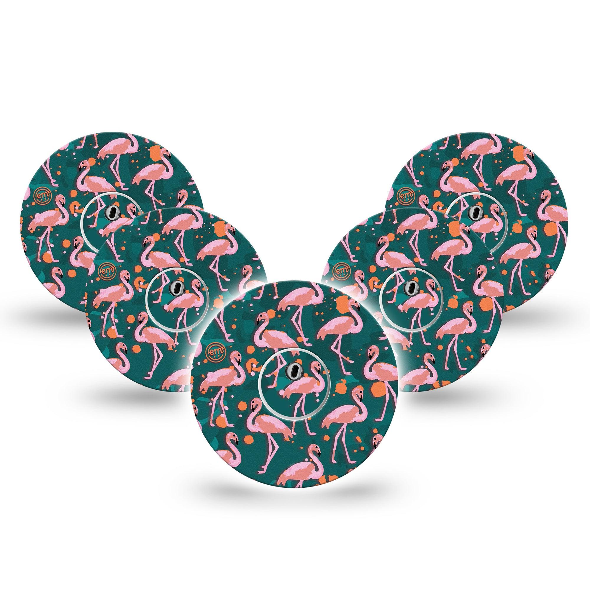 ExpressionMed Flamingos Freestyle Libre 3 and Libre 3 Plus Tape, 5-Pack Tape and 5-Pack Sticker Pink Flamingos Inspired, Adhesive Tape Continuous Glucose Monitor Design