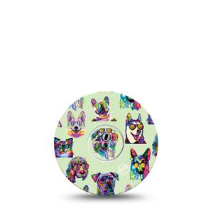 ExpressionMed Dog Party Freestyle Libre 3 and Libre 3 Plus Tape, Single Tape and Single Sticker Vibrant Colored Dogs Inspired, Adhesive Tape Continuous Glucose Monitor Design