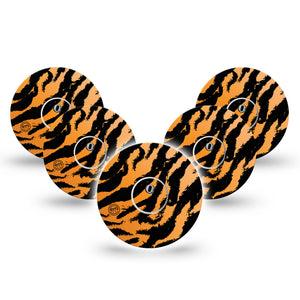 ExpressionMed Tiger Freestyle Libre 3 and Libre 3 Plus Tape, 5-Pack Tape and 5-Pack Sticker Tiger Pride Themed, Adhesive Tape Continuous Glucose Monitor Design