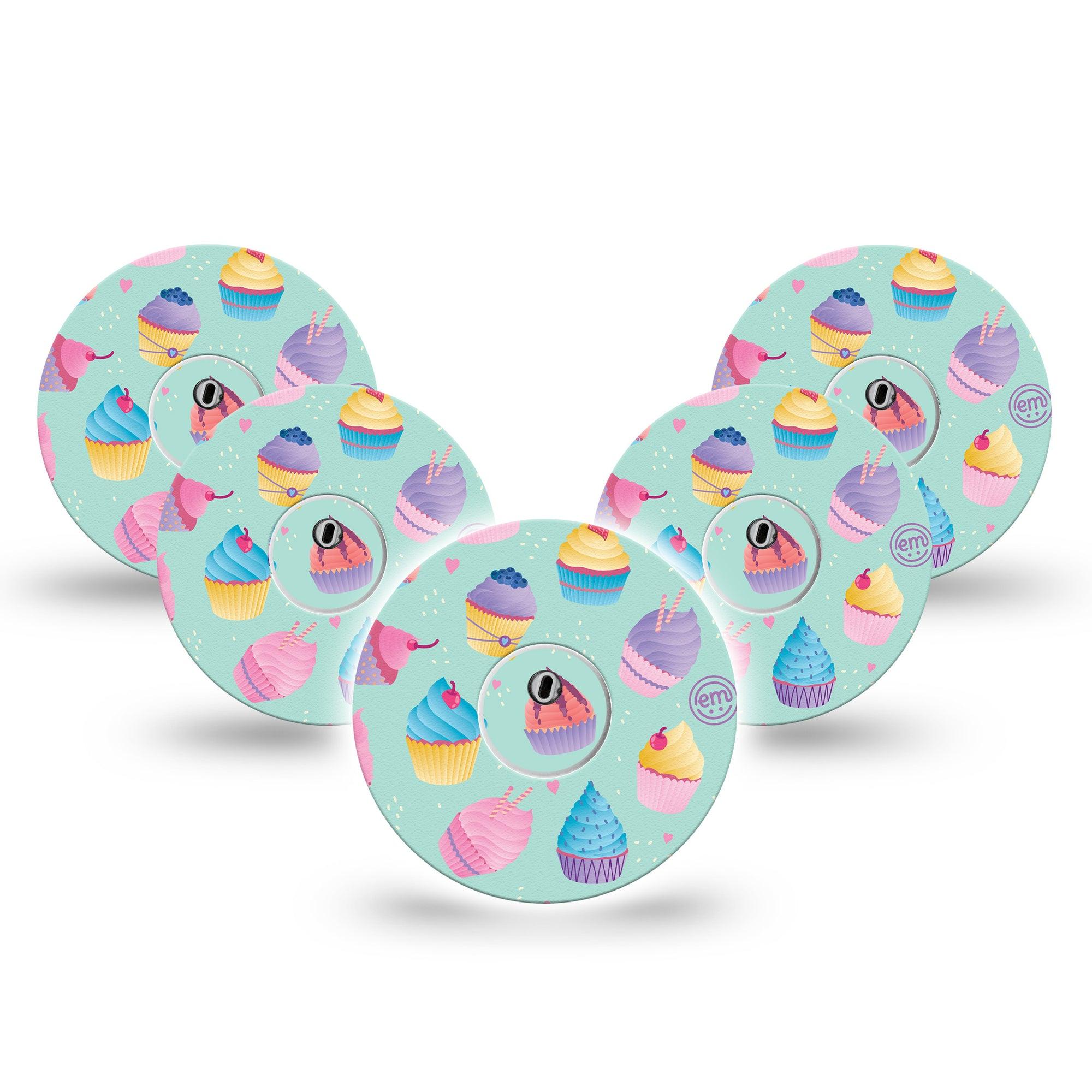 ExpressionMed Cupcakes Freestyle Libre 3 and Libre 3 Plus Tape, 5-Pack Tape and 5-Pack Sticker Pastel Cupcakes, Adhesive Tape Continuous Glucose Monitor Design
