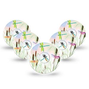 ExpressionMed Dragonfly Freestyle Libre 3 and Libre 3 Plus Tape, 5-Pack Tape and 5-Pack Sticker Playful Dragonflies Inspired, Adhesive Tape Continuous Glucose Monitor Design