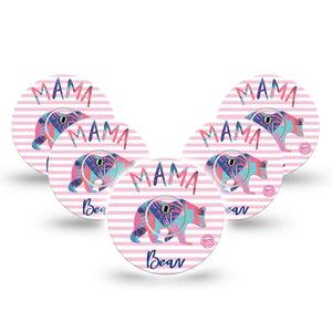 ExpressionMed Mama Bear Freestyle Libre 3 and Libre 3 Plus Tape, 5-Pack Tape and 5-Pack Sticker Pink Bear Themed, Adhesive Tape Continuous Glucose Monitor Design