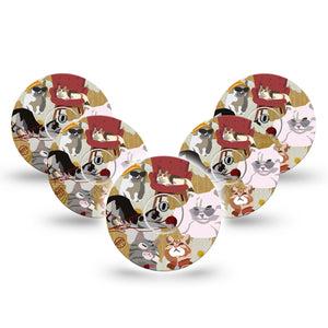 ExpressionMed Kitty Cats Freestyle Libre 3 and Libre 3 Plus Tape, 5-Pack Tape and 5-Pack Sticker House Cats Themed, Adhesive Tape Continuous Glucose Monitor Design