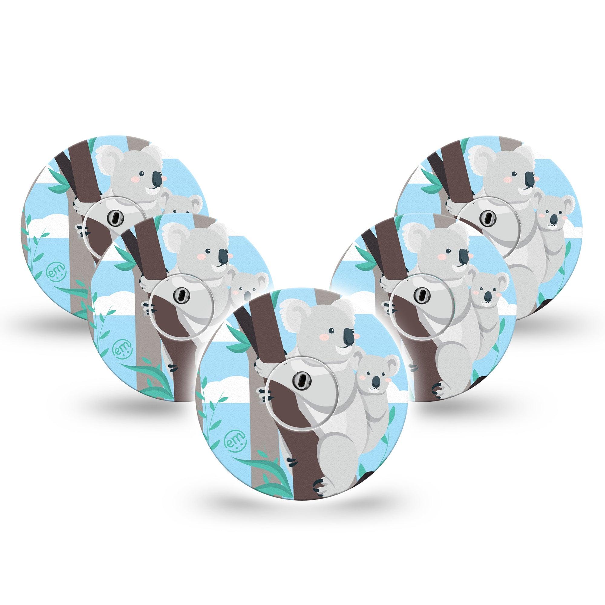 ExpressionMed Koala Freestyle Libre 3 and Libre 3 Plus Tape, 5-Pack Tape and 5-Pack Sticker Koala Cuddles Themed, Adhesive Tape Continuous Glucose Monitor Design
